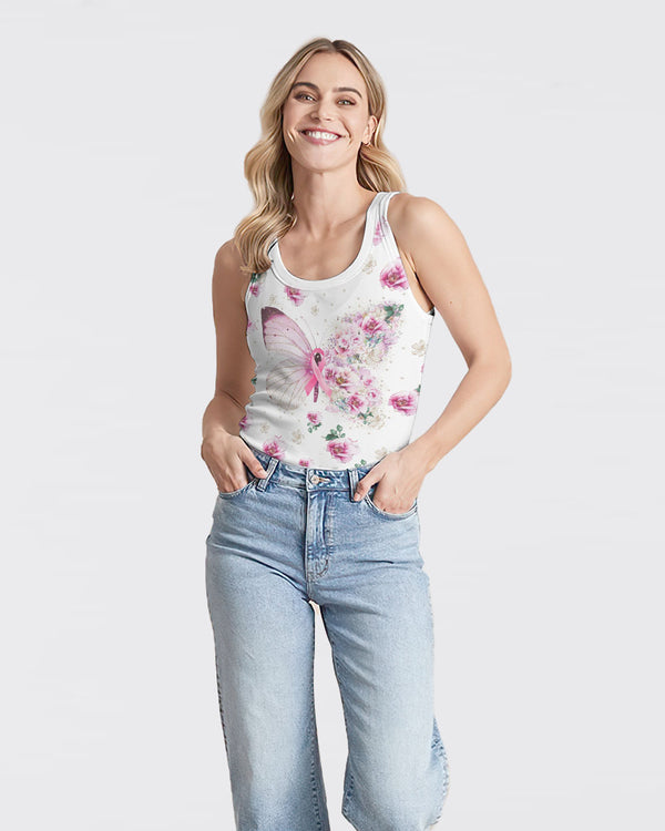 Butterfly Floral Ribbon Women's Breast Cancer Awareness Tanks
