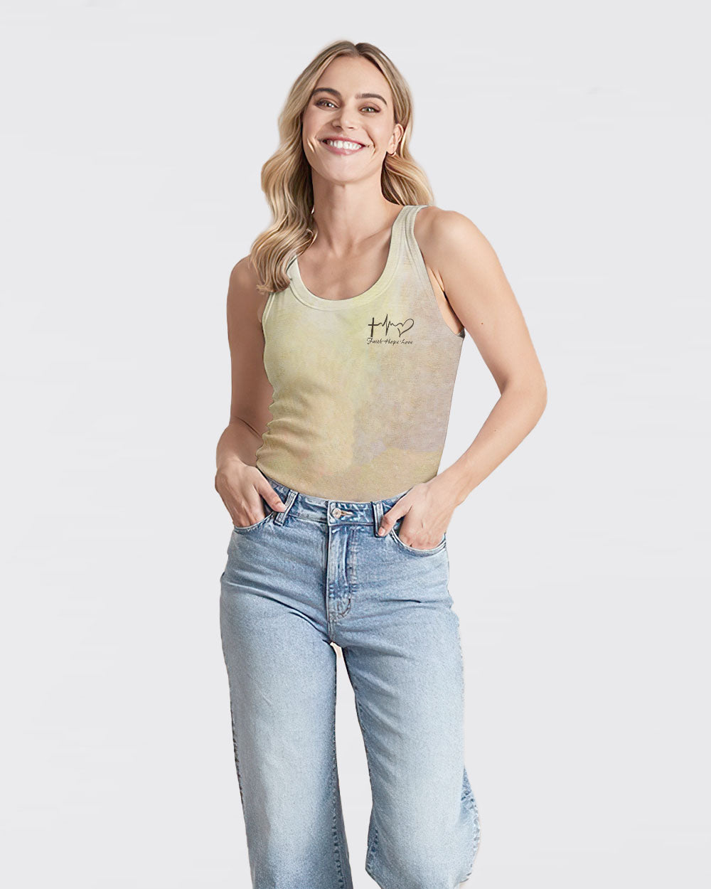 Jesus Watercolor Painting Women's Christian Tanks
