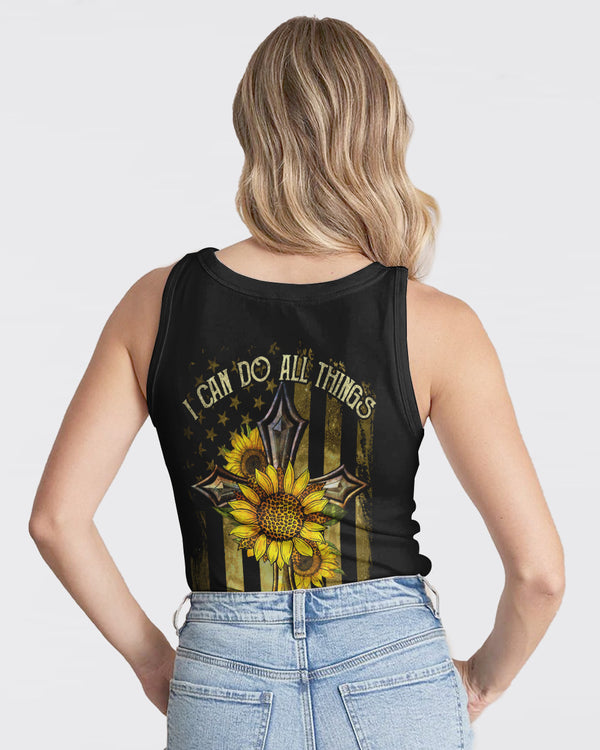 I Can Do All Things Through Christ Who Gives Me Strength Sunflower Flag Cross Women's Christian Tanks