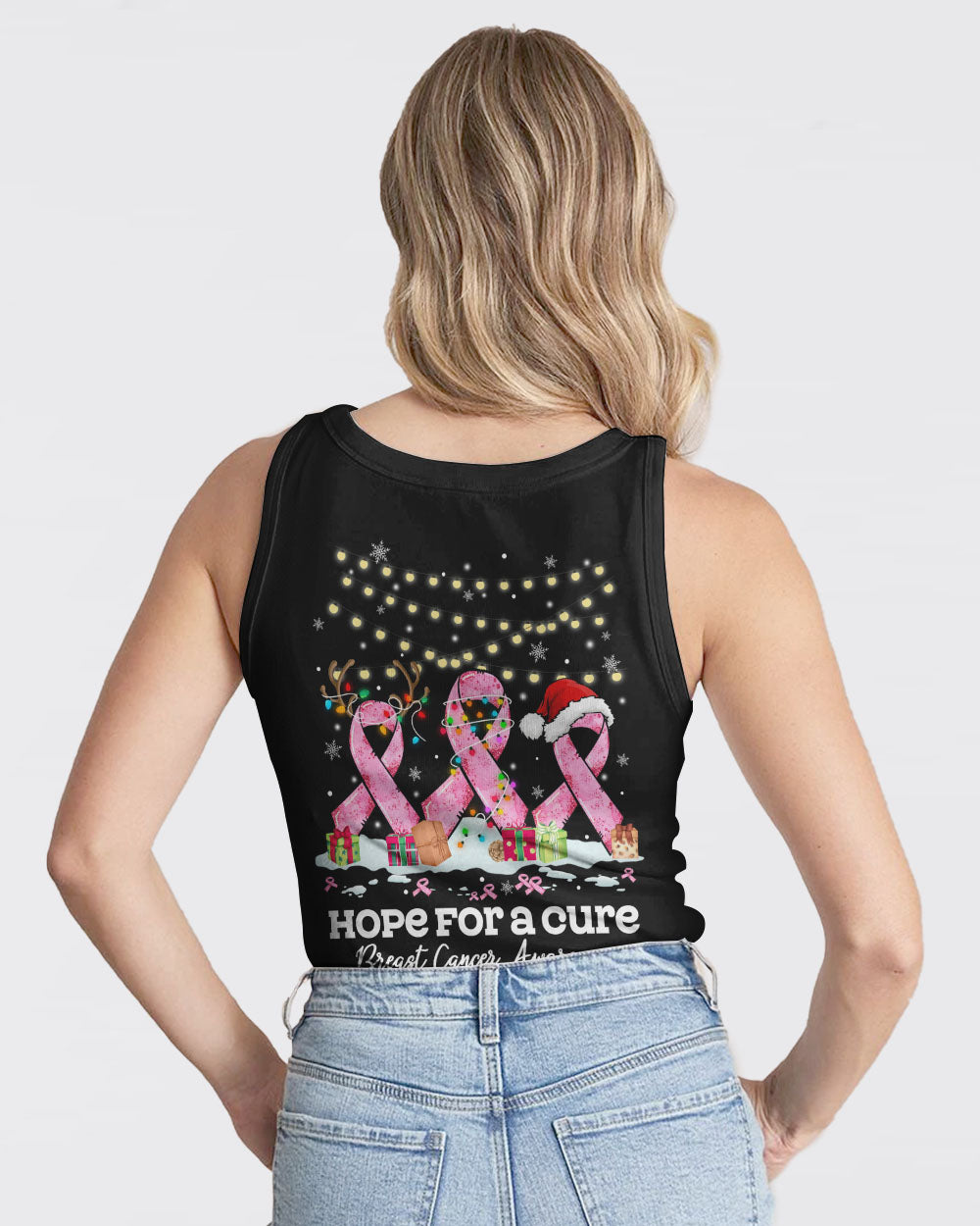 Hope For A Cure Ribbon Christmas Women's Breast Cancer Awareness Tanks