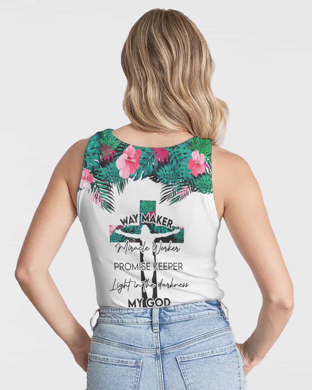 Way Maker Miracle Worker Promise Keeper Tropical Women's Christian Tanks