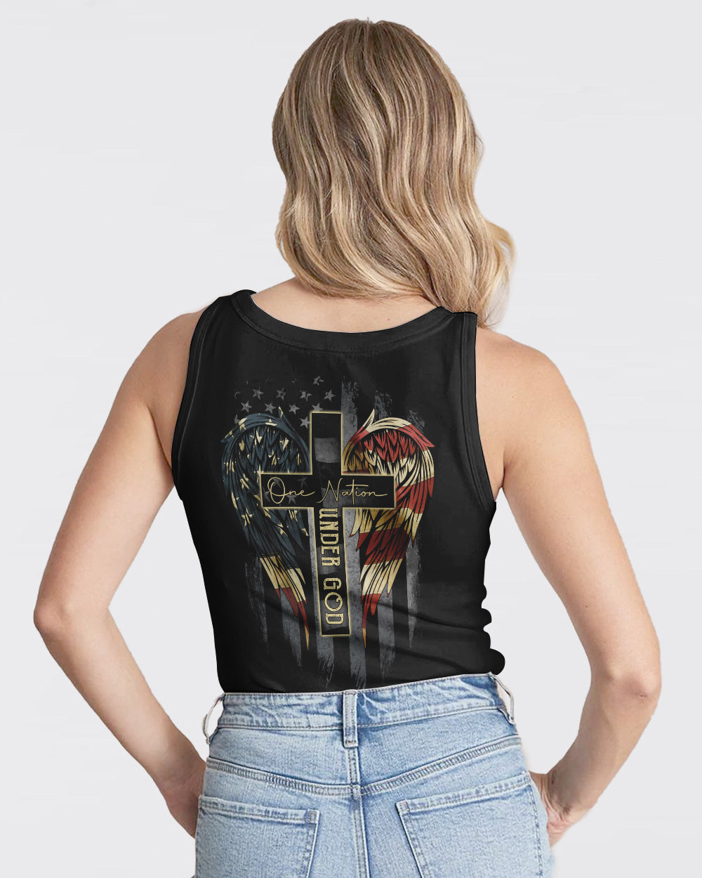 One Nation Under God Vintage American Flag Women's Christian Tanks