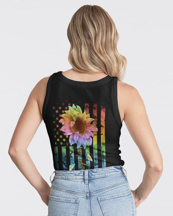 Faith Hope Love Rainbow Sunflower Flag Women's Christian Tanks