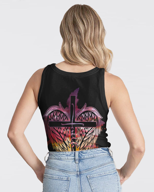 Faith Cross Wings Beach Watercolor Women's Christian Tanks