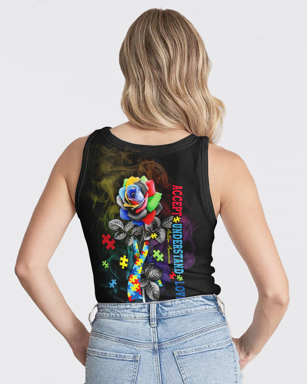 Accept Understand Love Rose Women's Autism Awareness Tanks