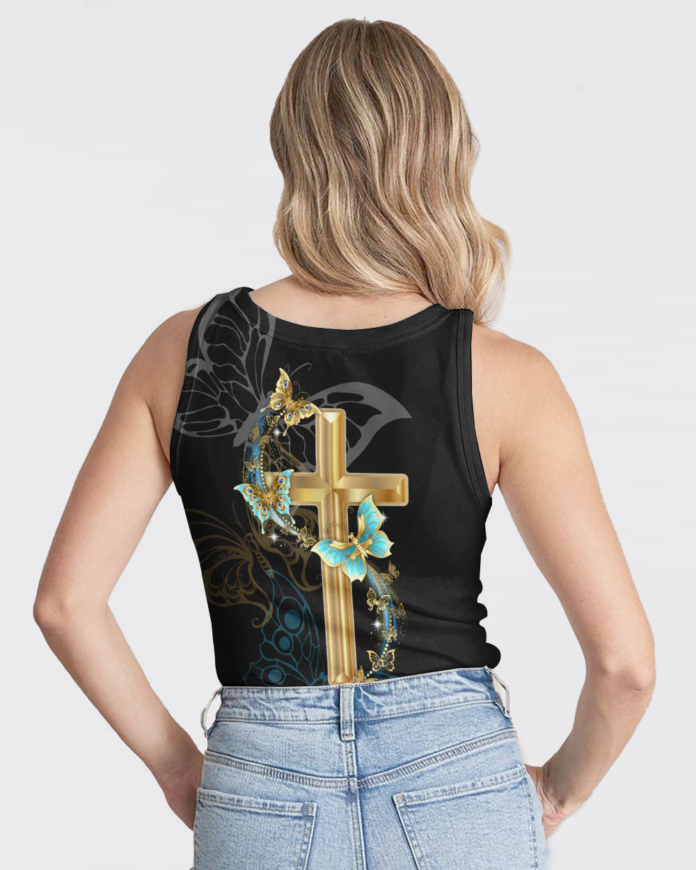 Faith Gold Cross Butterfly Women's Christian Tanks