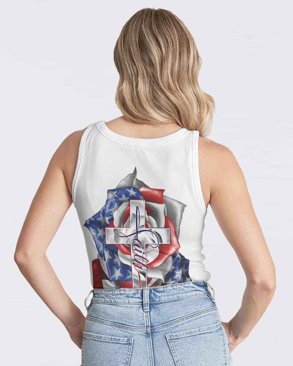 America Rose Faith Cross Women's Christian Tanks