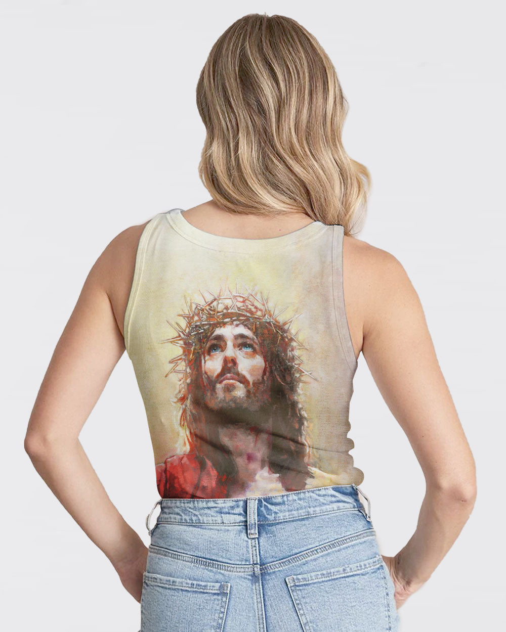 Jesus Watercolor Painting Women's Christian Tanks