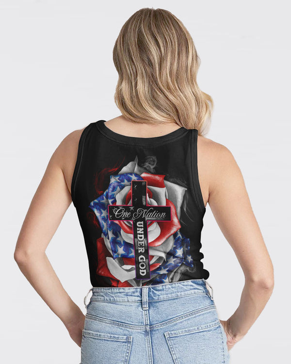 One Nation Under God Rose American Flag Women's Christian Tanks