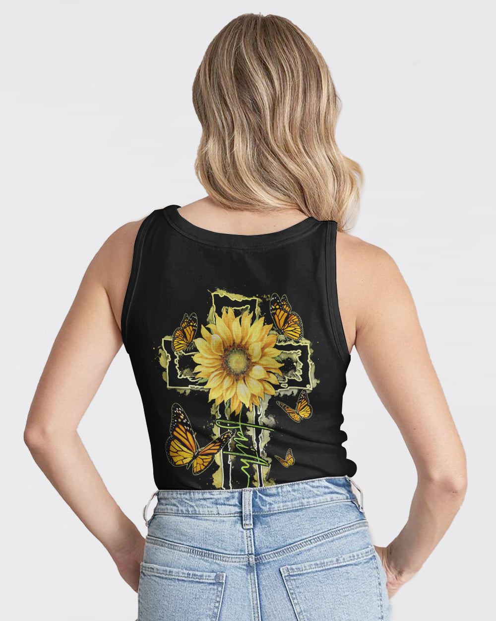 Sunflower Faith Cross Painting Women's Christian Tanks