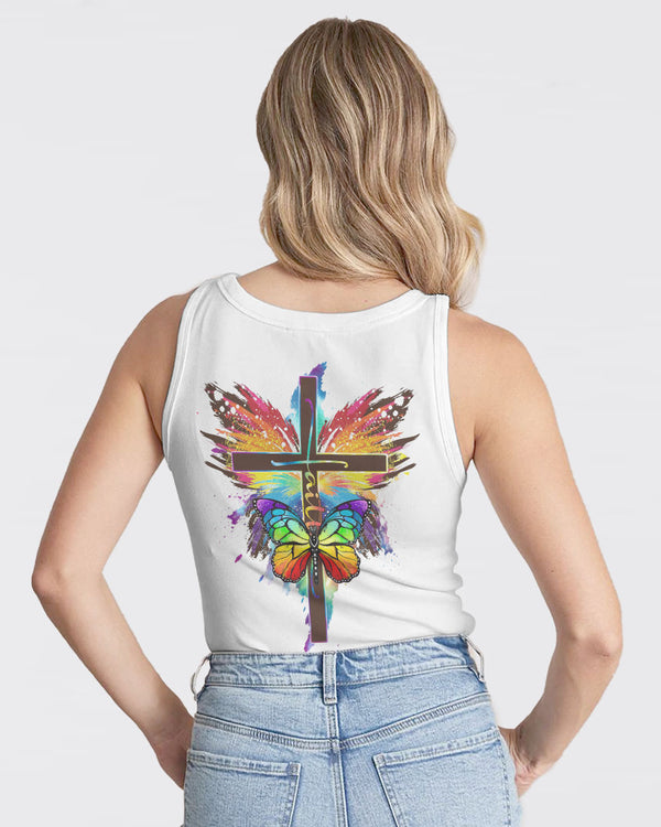 Colorful Butterflies Faith Cross Women's Christian Tanks