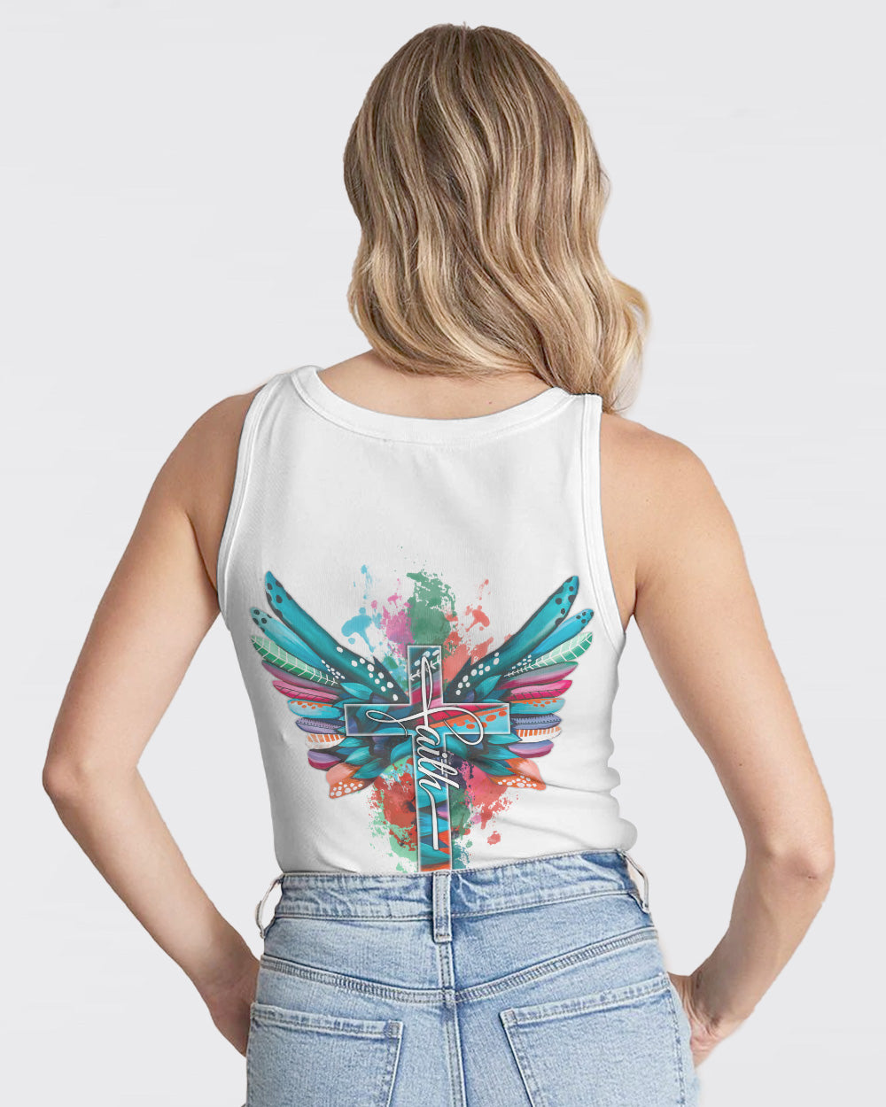 Faith Cross Painting Colorful New Wings Women's Christian Tanks