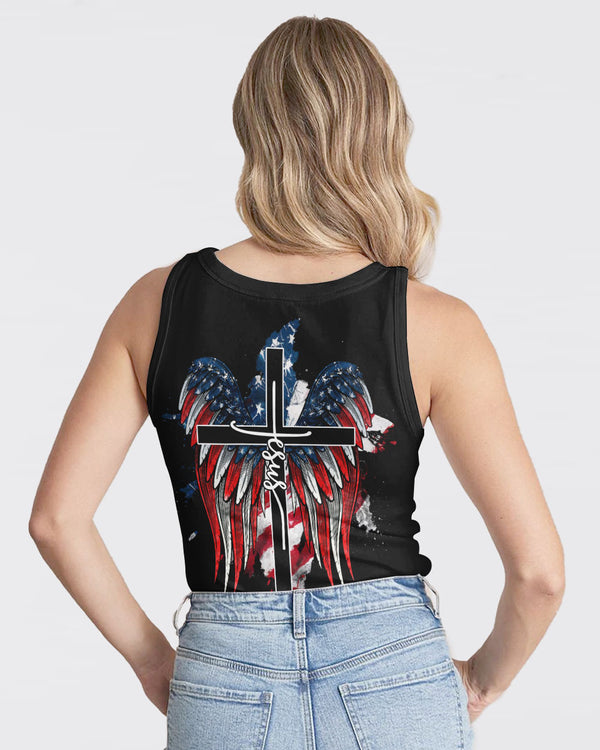 Jesus American Flag Wings Arm Women's Christian Tanks