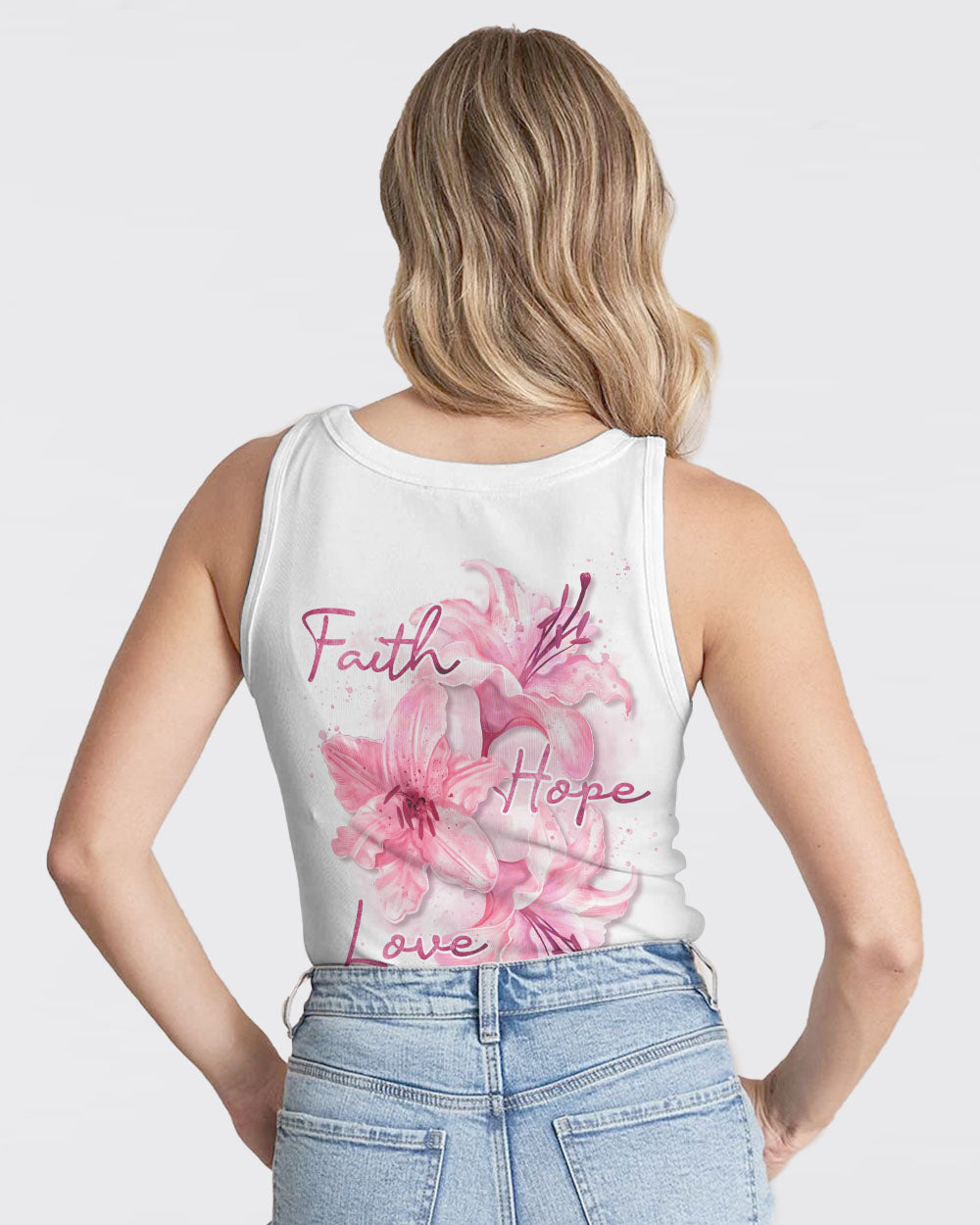 Faith Hope Love Pink Lily Women's Breast Cancer Awareness Tanks