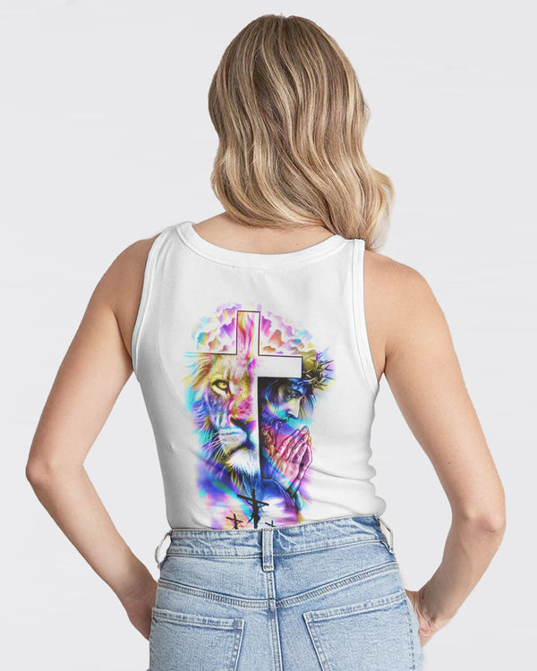 Jesus Lion Cross Colorful Flag Women's Christian Tanks