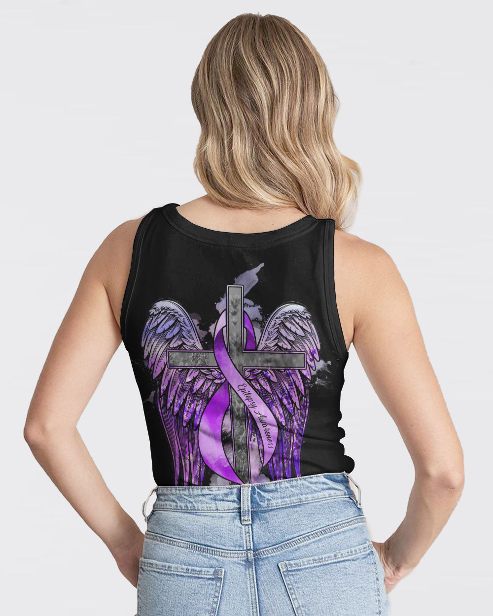 Purple Angel Wings Ribbon Faith Women's Epilepsy Awareness Tanks