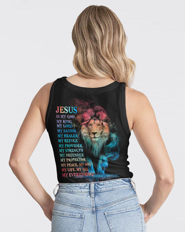 Jesus Is My God My King My Lord Colorful Lion Women's Christian Tanks