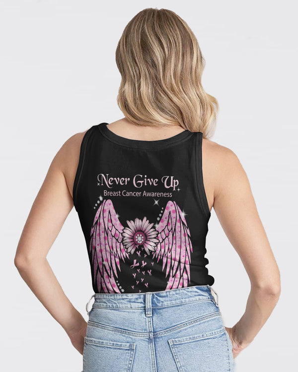 Never Give Up Pink Wings Daisy Women's Breast Cancer Awareness Tanks