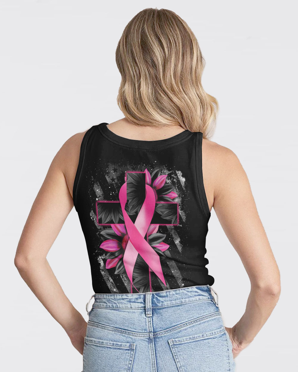 Faith Cross Sunflower Women's Breast Cancer Awareness Tanks