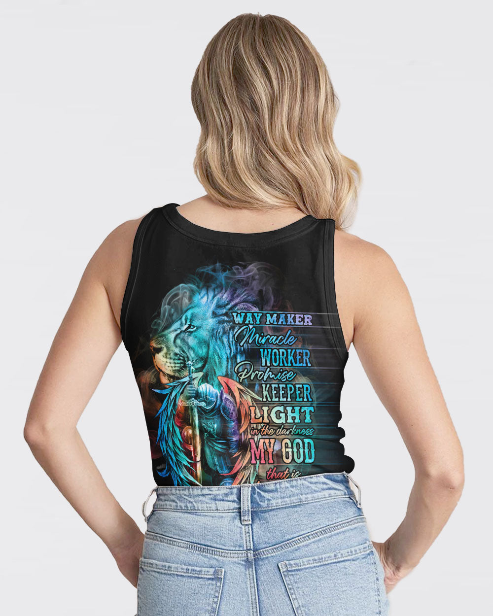 Faith Jesus Lion Warrior Colorful Smoke Women's Christian Tanks
