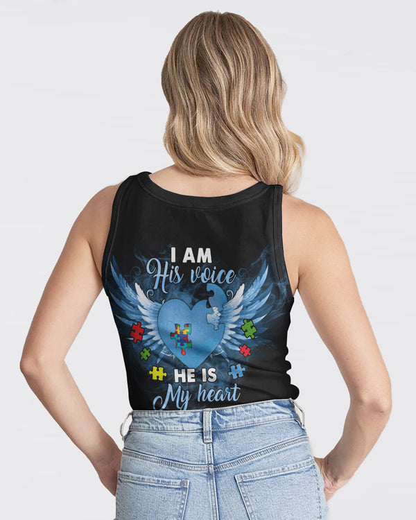 I Am His Voice He Is My Heart Women's Autism Awareness Tanks