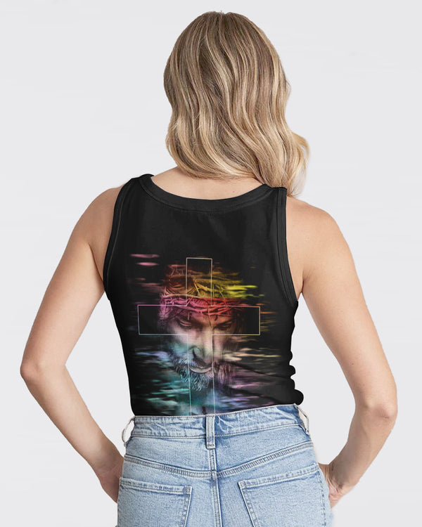 Faith Over Fear Jesus Cross Colorful Water Women's Christian Tanks