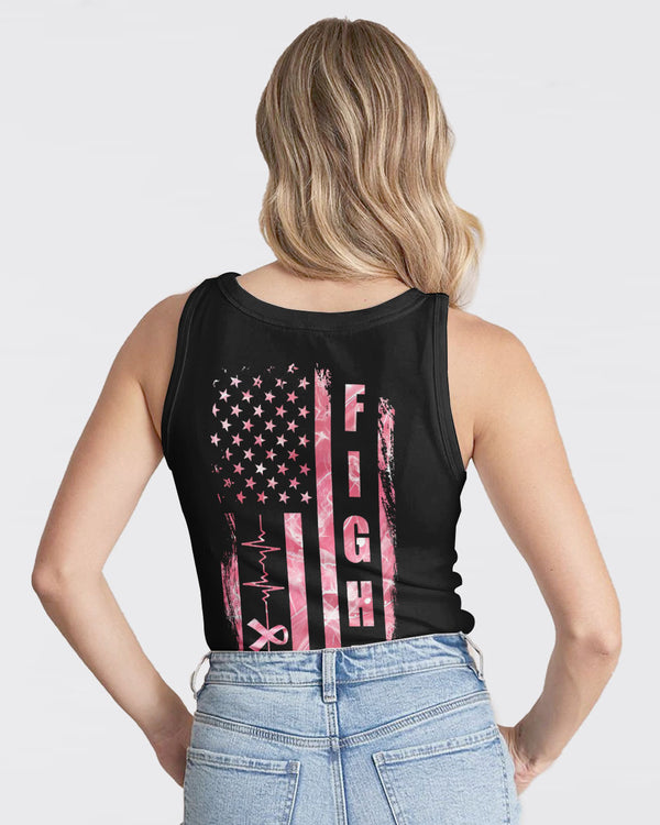 Pink Ribbon Heart Beat Flag Women's Breast Cancer Awareness Tanks