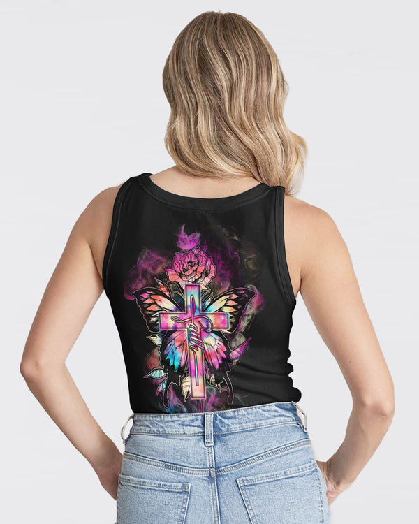 Tie Dye Butterfly Cross Faith With Rose Women's Christian Tanks