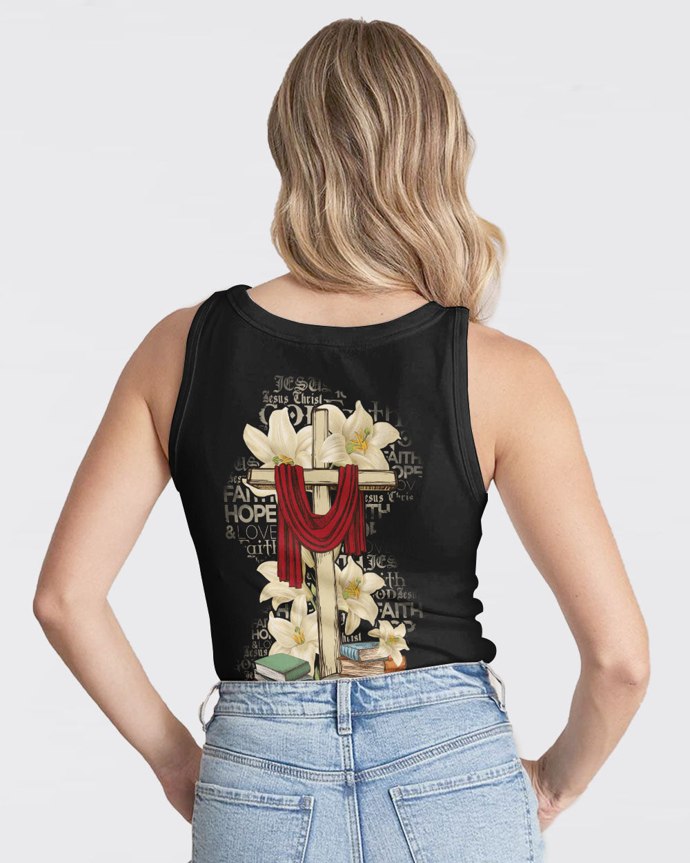 Lily Flower And Cross Book Women's Christian Tanks
