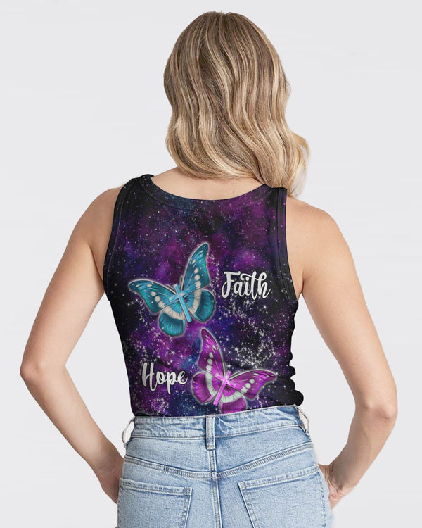 Faith Hope Love Galaxy Butterfly Cross Women's Christian Tanks