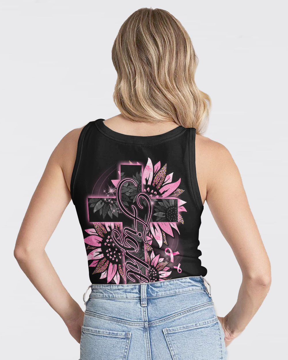Faith Pink Sunflower Cross Women's Christian Tanks