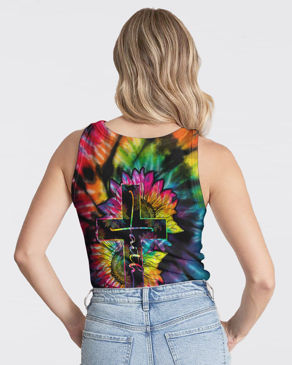 Sunflower Cross Full Tie Dye Faith Women's Christian Tanks
