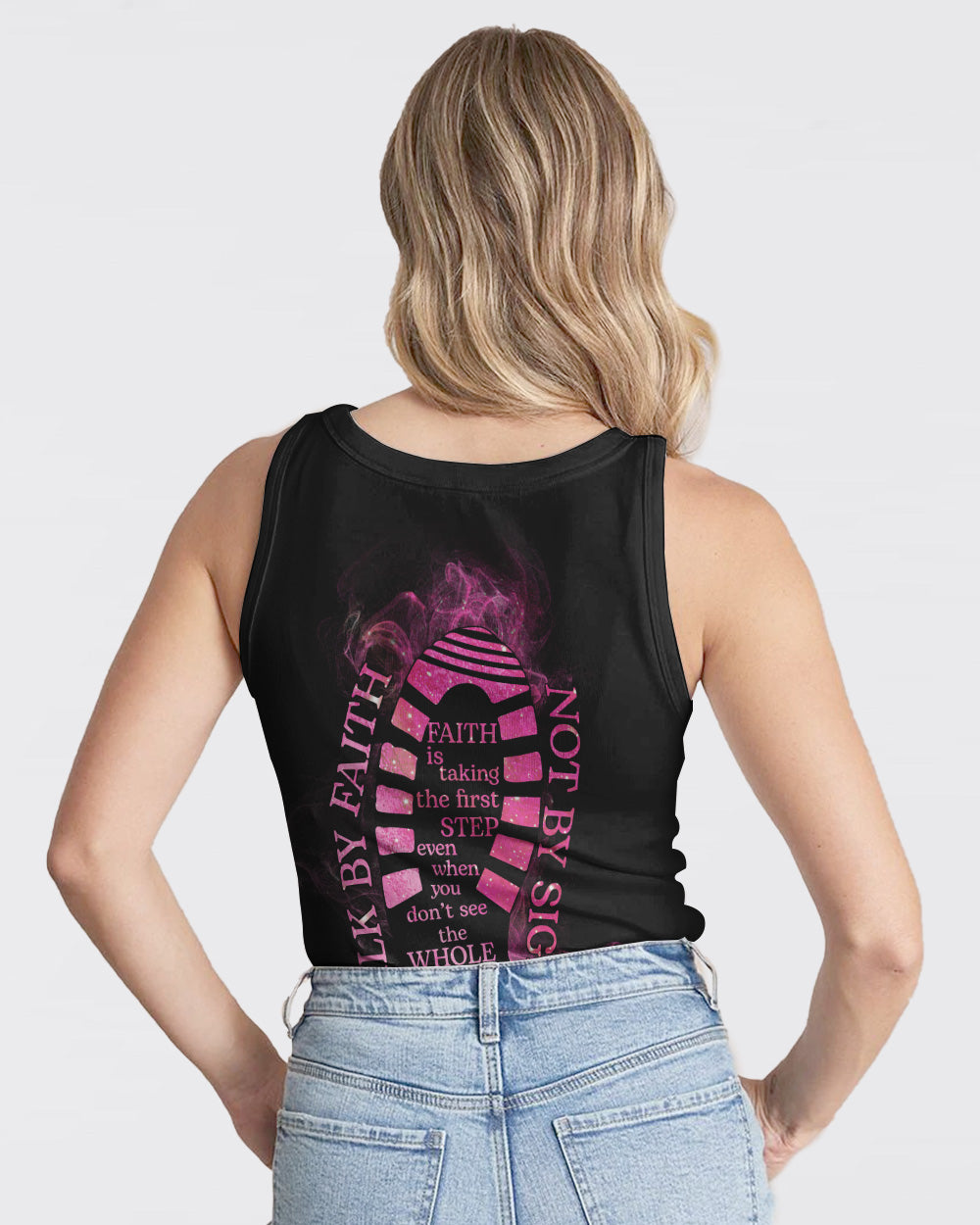 Walk By Faith Not By Sight Smoke Women's Breast Cancer Awareness Tanks