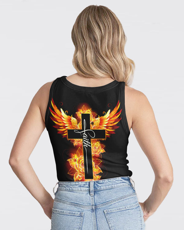 Cross Rose Wings Arm Women's Christian Tanks