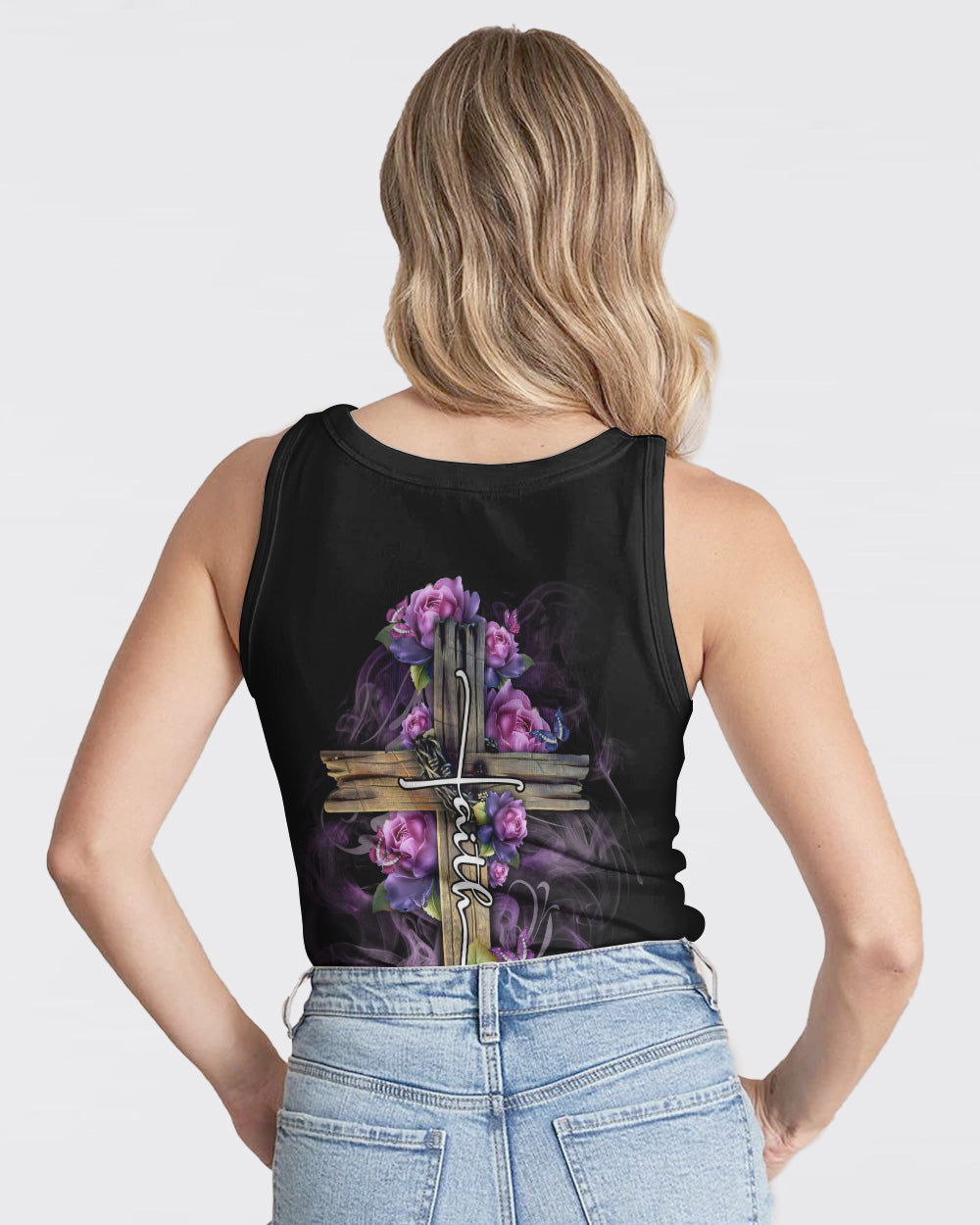 Faith Rose Wood Cross Smoke Women's Christian Tanks