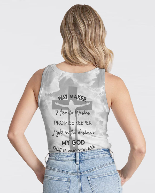 Miracle Worker Promise Keeper Light In The Darkness White Black Cross Women's Christian Tanks