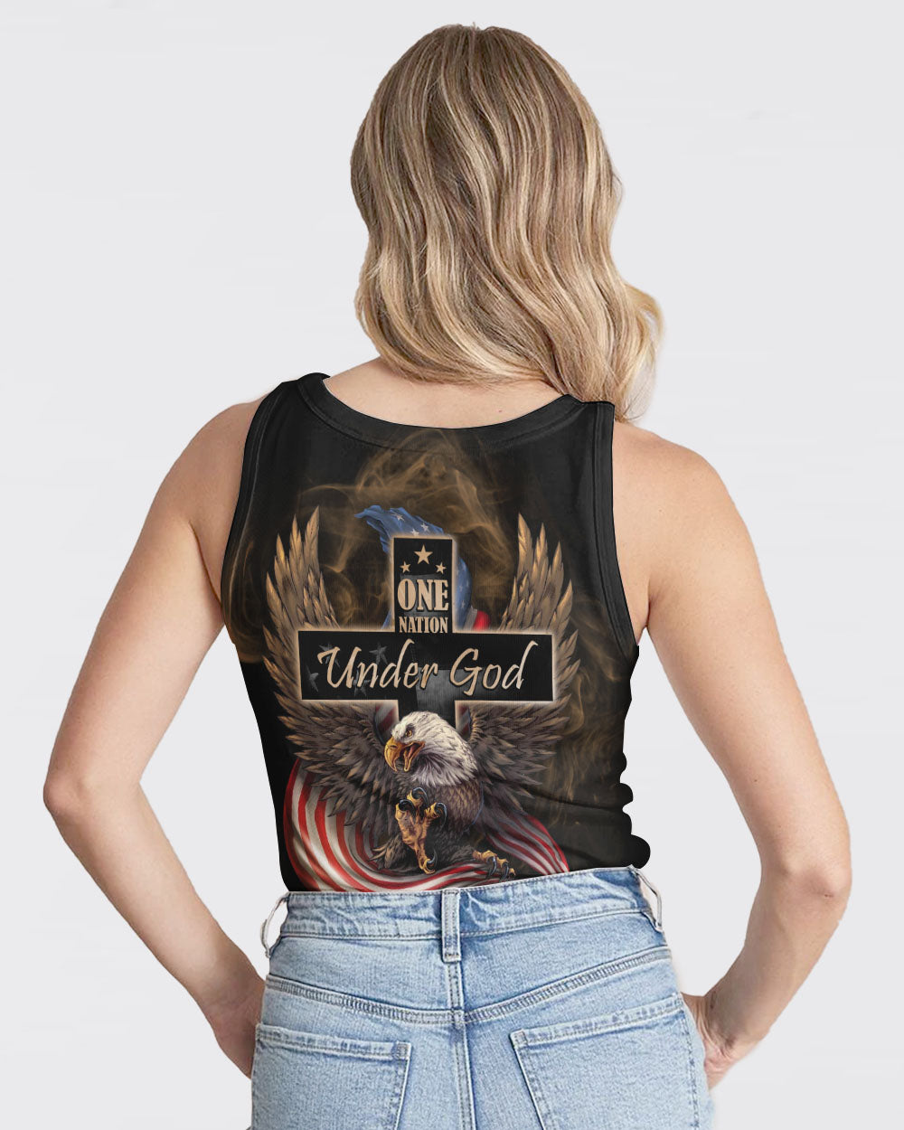 One Nation Under God Eagle Flag Vintage Women's Christian Tanks