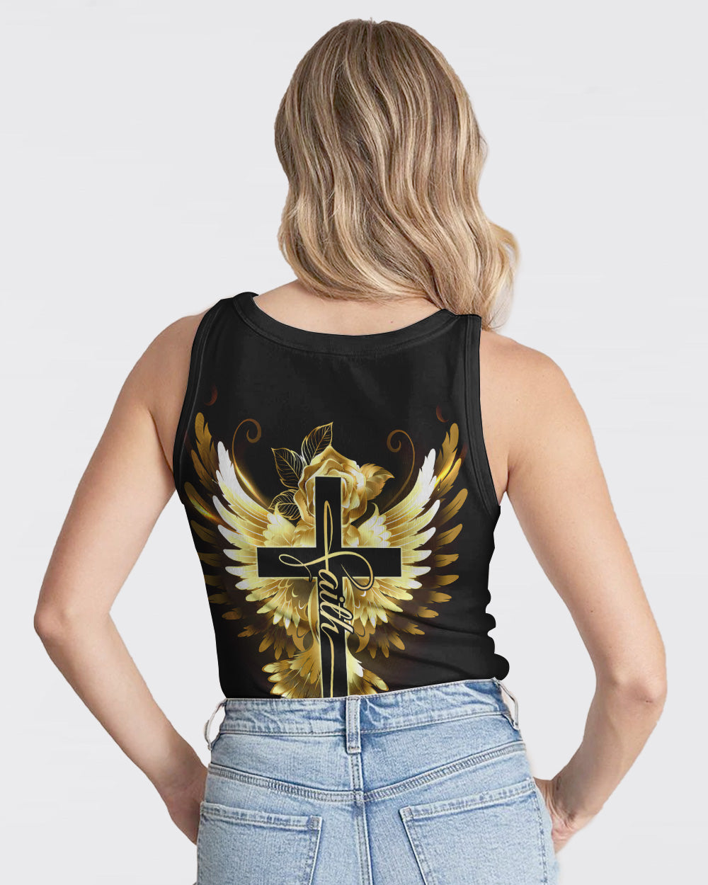 Faith Gold Rose Dove Wings Women's Christian Tanks