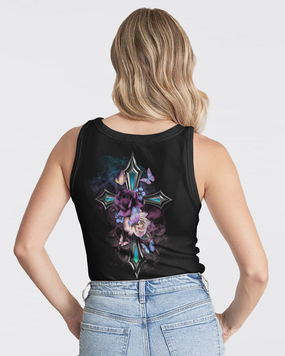 Faith Cross Floral Butterfly Women's Christian Tanks