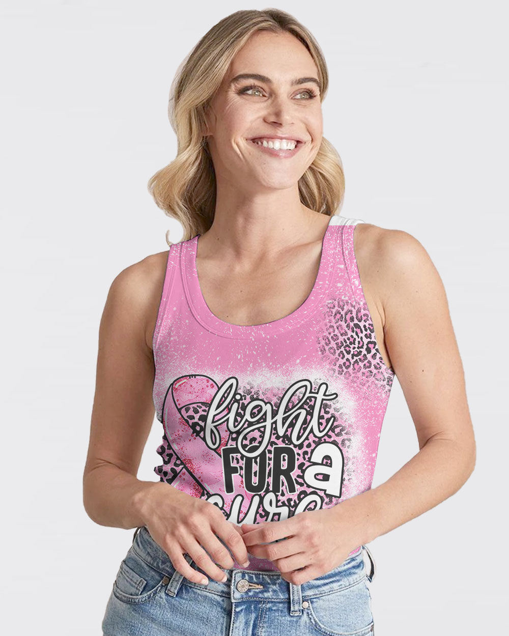 Fight For A Cure Pink Leopard Beached Women's Breast Cancer Awareness Tanks