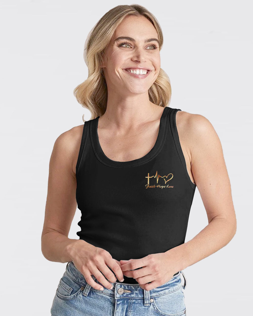 Jesus Is My Savior Books Are My Therapy Gold Faith Cross Women's Christian Tanks