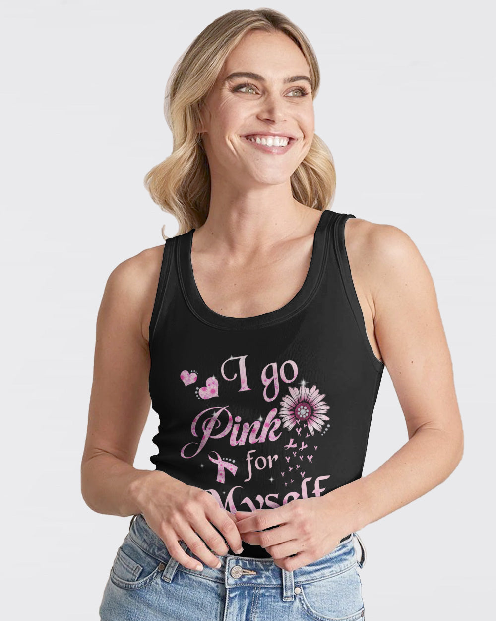 Never Give Up Pink Wings Daisy Women's Breast Cancer Awareness Tanks