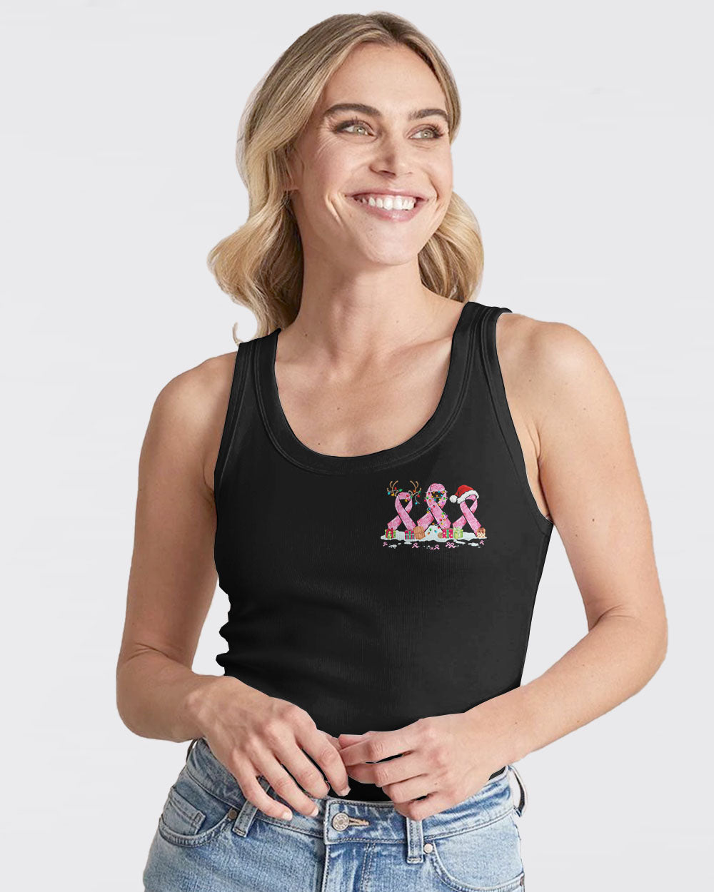 Hope For A Cure Ribbon Christmas Women's Breast Cancer Awareness Tanks