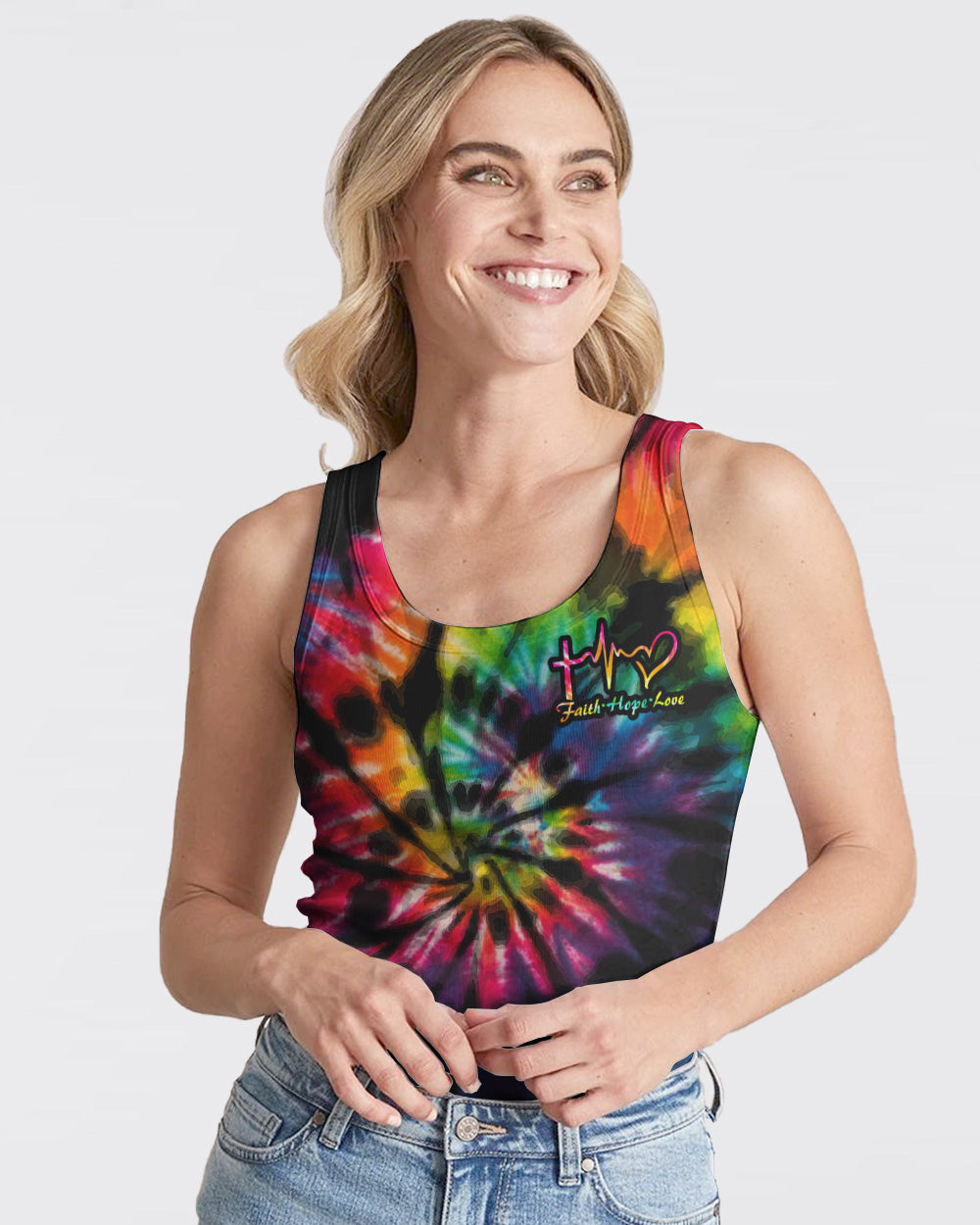 Sunflower Cross Full Tie Dye Faith Women's Christian Tanks