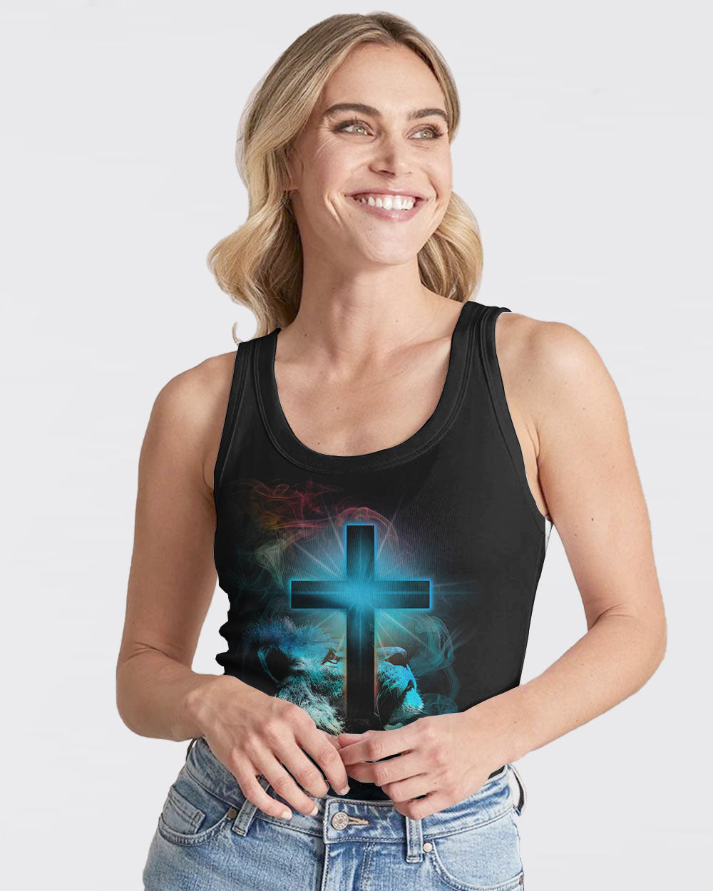 Jesus Is My God My King My Lord Colorful Lion Women's Christian Tanks