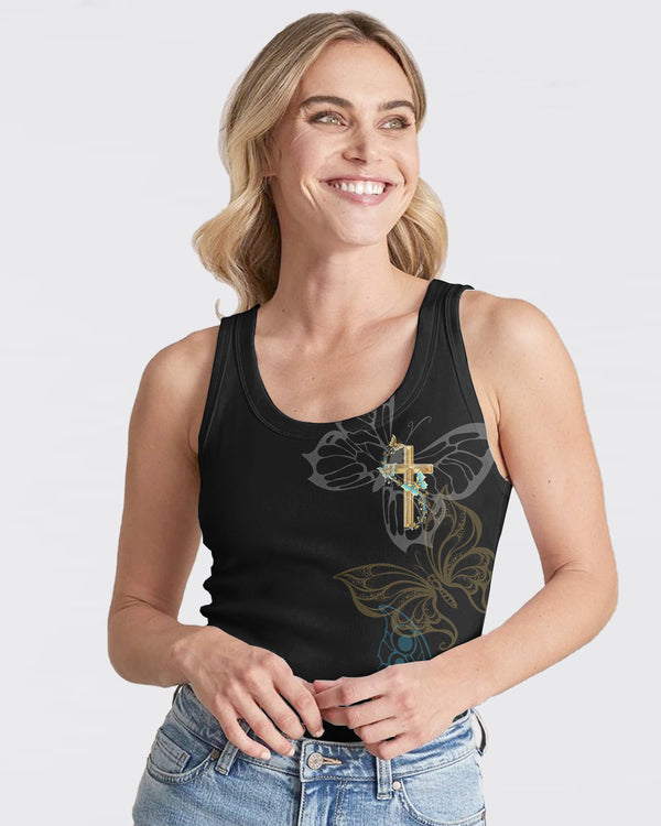 Faith Gold Cross Butterfly Women's Christian Tanks