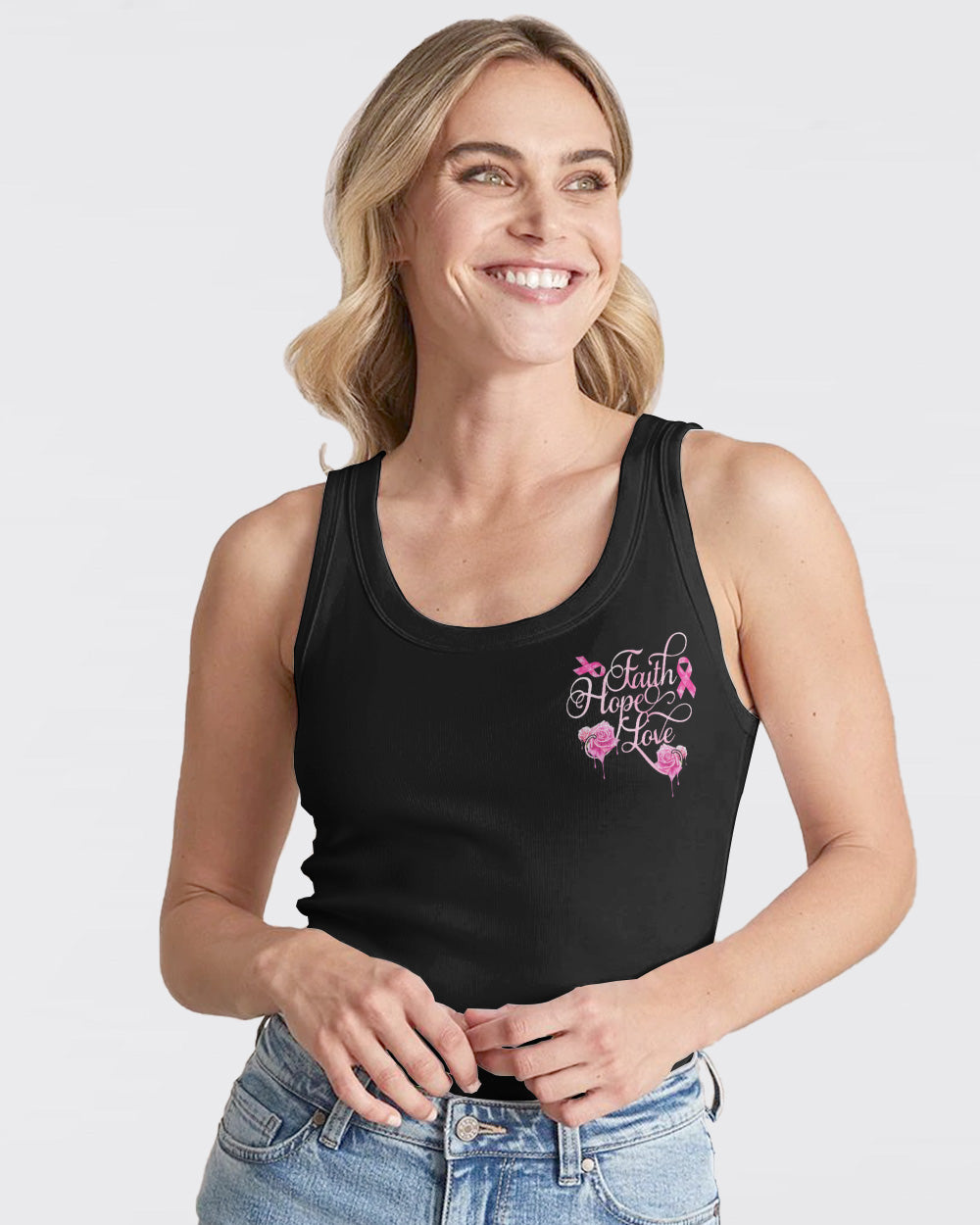 Strength Rose Cross Ribbon Women's Breast Cancer Awareness Tanks