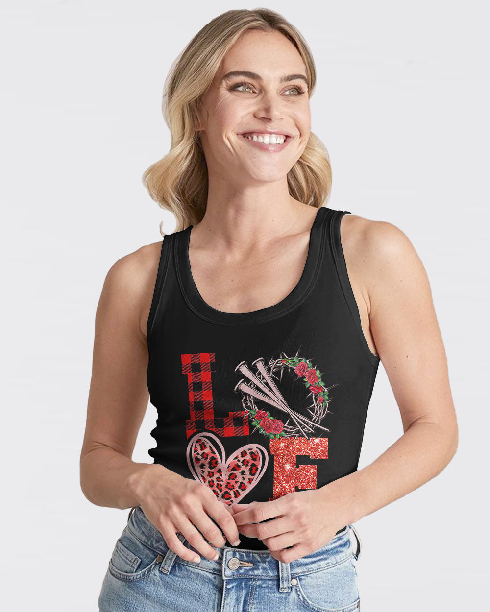 Faith Hope Love Leopard Flag Women's Christian Tanks