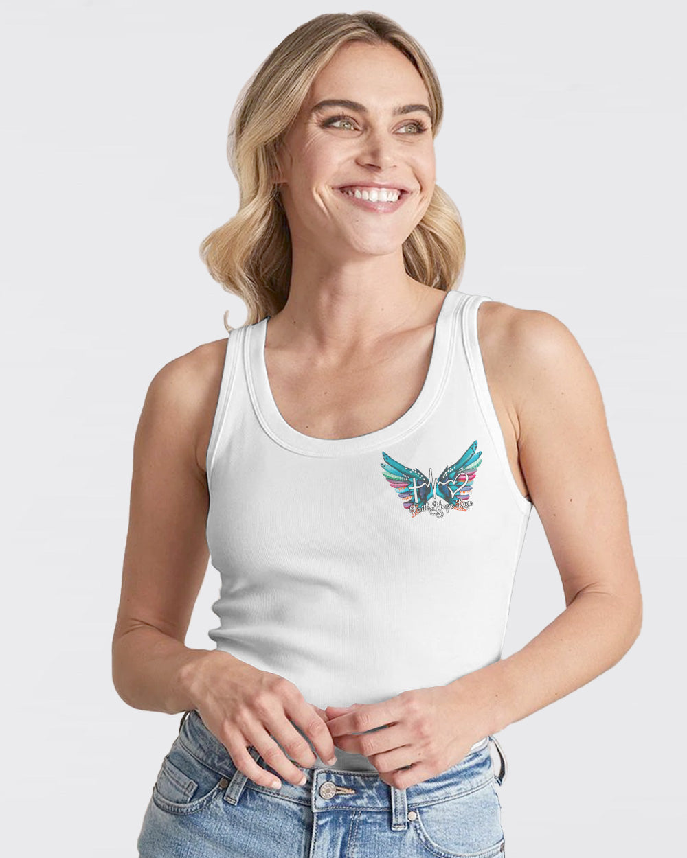 Faith Cross Painting Colorful New Wings Women's Christian Tanks