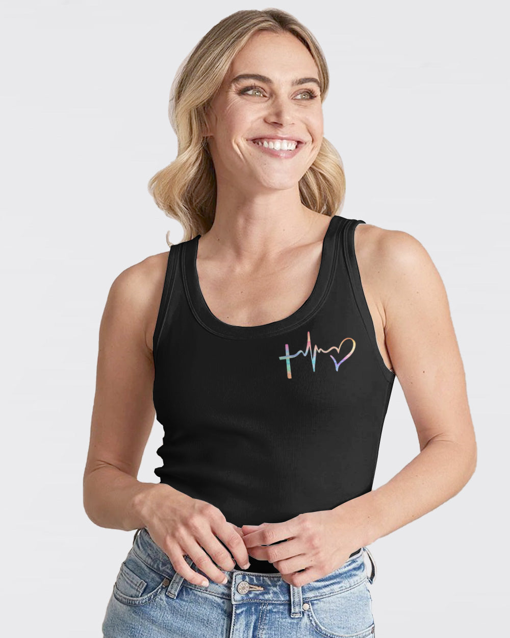 Faith Over Fear Jesus Cross Colorful Water Women's Christian Tanks